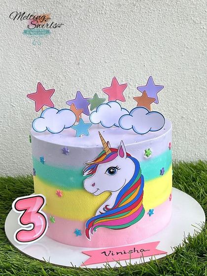 A simple and sweet unicorn cake for a last-minute order. This cake features rainbow pastel stripes and is decorated with non-edible unicorn toppers for a quick and magical celebration.