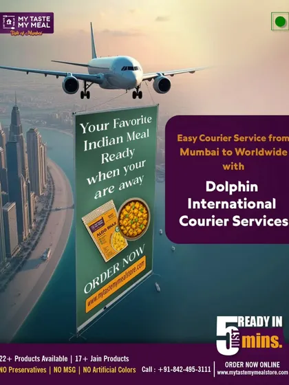My courier service makes sending parcels from Mumbai to anywhere in the world simple. In partnership with Dolphin International Courier Services, I can ship your favorite Indian meals and personal items together, hassle-free.