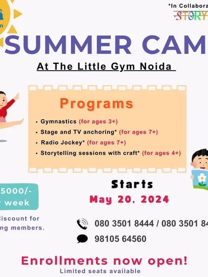 Get all the details about our upcoming Summer Camp. This poster outlines the different programs we offer, from gymnastics to storytelling and craft sessions, including dates, pricing, and age group information for easy planning.