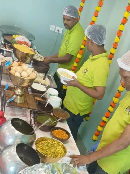 My team managing the live chaat station at Jotun India's Diwali event. They are trained to handle large crowds efficiently while maintaining the highest standards of food quality and hygiene.