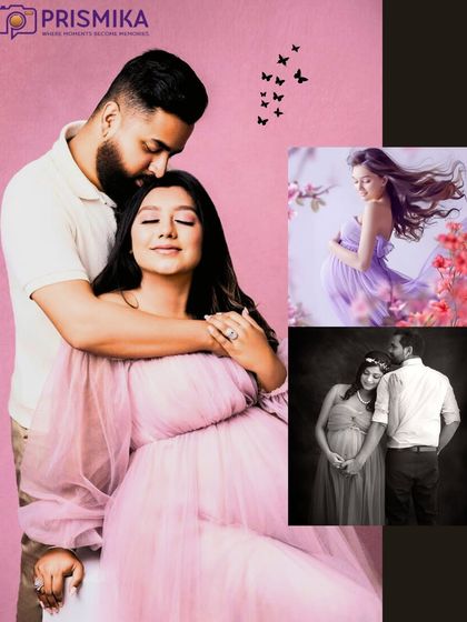 Our couple's sessions offer a variety of styles. This collage demonstrates our range, from a soft and romantic color portrait to a classic black and white shot, ensuring your photos reflect your unique bond.