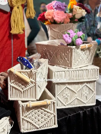 Besides crochet, we also specialize in macrame. These handcrafted storage baskets are perfect for organizing your home with a touch of boho elegance. They are functional, beautiful, and made with natural cotton cords.