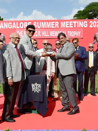 Mr. Ashwin Shetty, President of the Bangalore Club, presenting The Brig.R.C.R. Hill Memorial Trophy, demonstrating our strong ties with other prestigious clubs in the city.