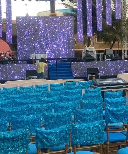 For a Sangeet that leaves a lasting impression, we designed this massive stage in Lonavala, complete with professional trussing, dynamic lighting, and a huge LED screen. We handle large-scale resort wedding coordination to ensure a high-impact experience.