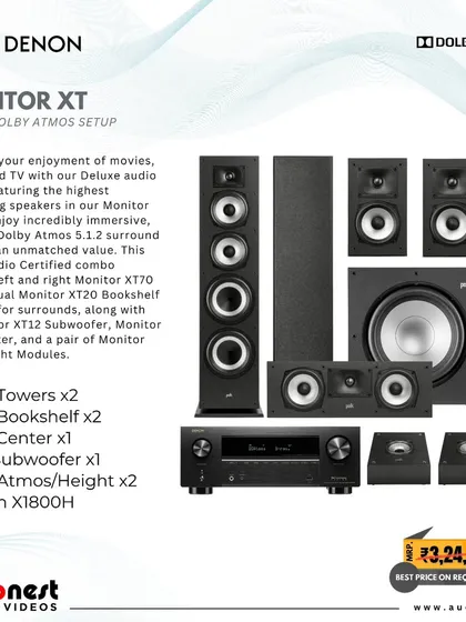 This Polk Monitor XT 5.1.2 channel Dolby Atmos package is a fantastic option for immersive sound. It includes tower speakers, a center channel, bookshelf surrounds, and height modules to create a three-dimensional sound field.
