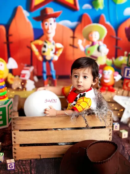 A wider view of the Toy Story set, with Woody and Jessie in the background. It’s a playful setup that brings the beloved movie to life.
