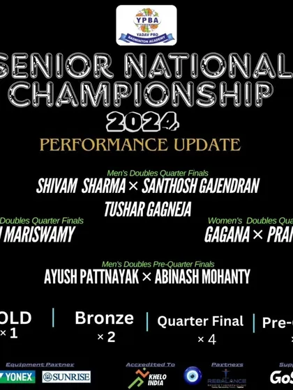 A summary of our strong performance at the Senior National Championship. With 1 Gold, 2 Bronze, and multiple quarter-final finishes, my players proved their mettle against the country's best.