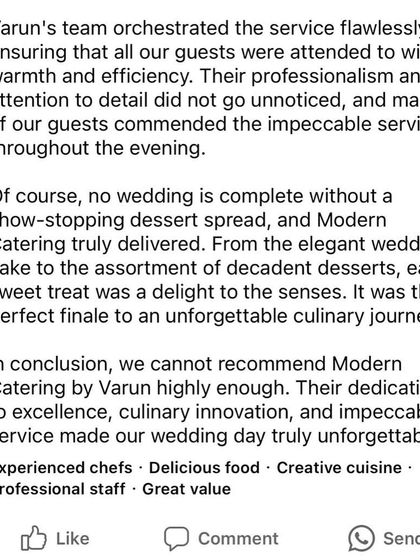 The second part of a glowing review, focusing on our flawless service and show-stopping dessert spread. Making a wedding day truly unforgettable is my ultimate goal.
