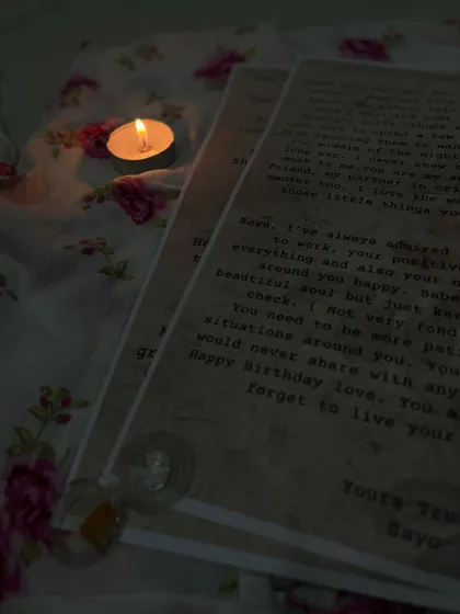 A moody, candlelit shot of my vintage-style letters. The warm light enhances the old-world feel, making it a truly romantic gift for an anniversary or special moment.