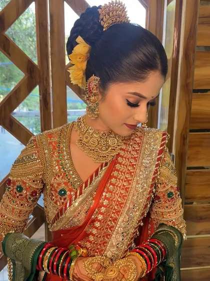 A beautiful portrait of the bride, looking down and showcasing her soft eyeshadow.