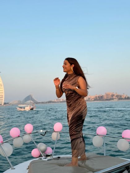 Enjoying a beautiful day on a yacht in Dubai.