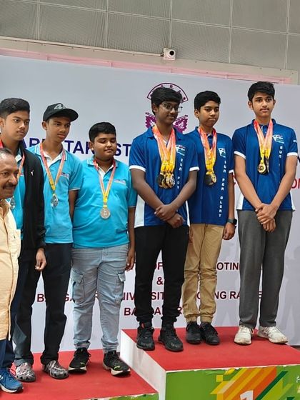 Our 10M Air Rifle ISSF Sub-youth men's team celebrating their silver medal win.