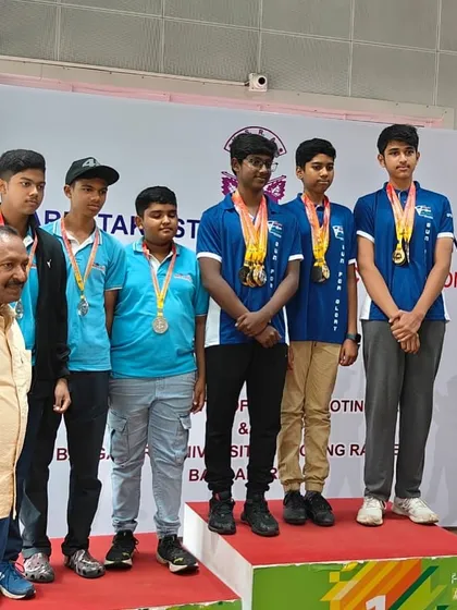 Our 10M Air Rifle ISSF Sub-youth men's team celebrating their silver medal win.