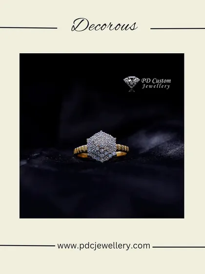 A beautiful hexagonal diamond cluster ring in 18kt gold. The unique shape and brilliant sparkle make this a modern and stylish choice for a cocktail ring.