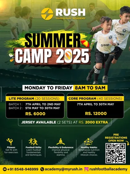 Your child's best summer starts here. Our Football Summer Camp offers a structured program balancing fitness, skill development, and fun. This flyer details our Lite and Core programs, schedules, and how to get your player kitted out.