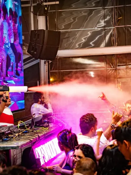 Unleashing the CO2 gun on a packed dance floor. I use these special effects to punctuate the biggest drops in my set, creating unforgettable moments of collective euphoria.