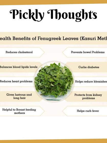 Kasuri Methi, or dried fenugreek leaves, is a key ingredient in my Methi Masala Mathi. It not only adds a unique flavour but is also known for its many health benefits, from helping with digestion to balancing cholesterol.