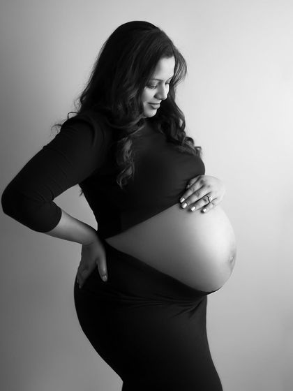 Cherishing every miracle. This black and white bare belly shot is a beautiful and artistic way to celebrate the amazing journey of pregnancy.