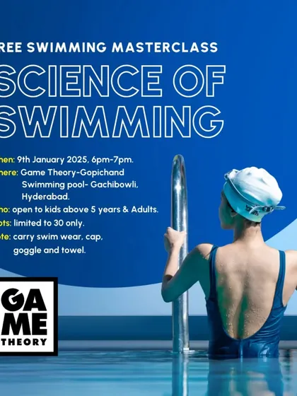 We also host workshops in Hyderabad. This poster is for our "Science of Swimming" masterclass at the Game Theory Gopichand swimming pool in Gachibowli, open to kids and adults looking to understand the physics behind a better swim.