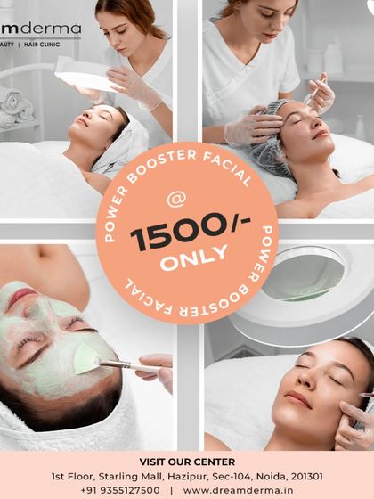 A collage showing the different steps of my Power Booster Facial, a luxurious treatment designed to cleanse, brighten, hydrate, and exfoliate for a luminous glow.