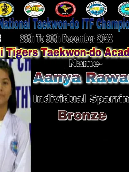 Aanya Rawat, a Bronze medalist in Individual Sparring at the 37th National Championship. Every medal, from Bronze to Gold, is a significant achievement.