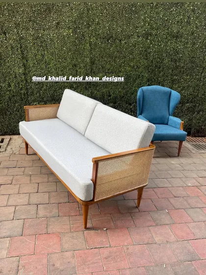 A different angle of the caned sofa.