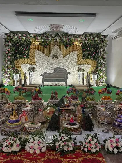 A symmetrical frontal view of the white lotus stage.
