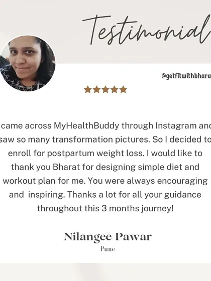 Nilangee, a new mom, found my simple diet and workout plan encouraging and inspiring. My goal is to provide clear guidance throughout the entire journey.