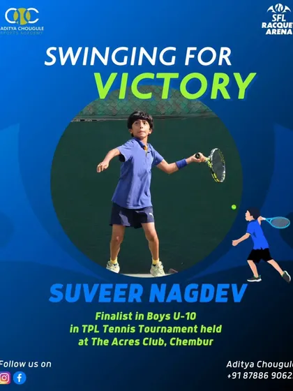 Congratulations to Suveer Nagdev, a finalist in the Boys U-10 TPL Tennis Tournament. We are proud of his performance and sportsmanship throughout the competition.