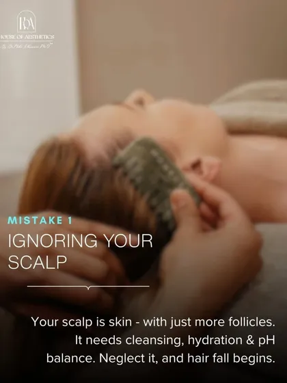 The first mistake in hair care is ignoring your scalp. Your scalp is skin with more follicles, and it needs proper cleansing, hydration, and pH balance. Neglecting it is where hair fall often begins.