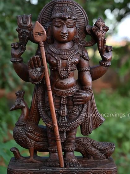 Another angle of the 24-inch Murugan statue, highlighting the details of the peacock's feathers.