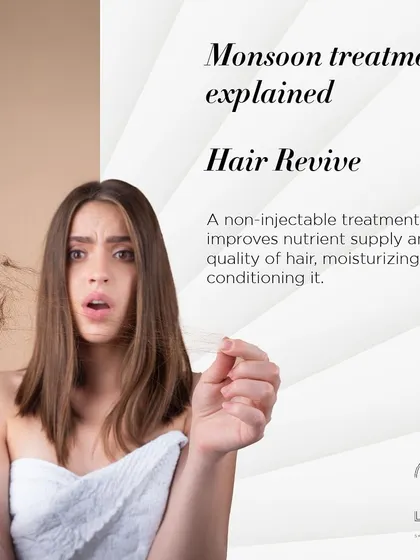 Monsoon season often means more hair fall. Our Hair Revive treatment is a non-injectable solution designed specifically for this. It improves the nutrient supply to your hair, conditioning it from within to fight seasonal damage and hair loss.
