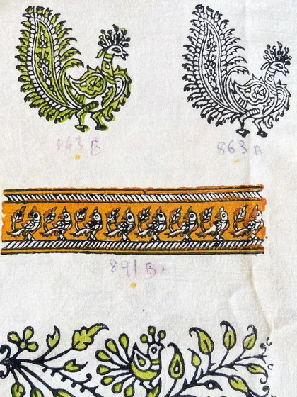 The peacock motif is celebrated throughout our vintage archive. As Bangalore revels in the monsoon, we celebrate this beautiful bird, which has been depicted in hundreds of styles on our blocks over the decades.