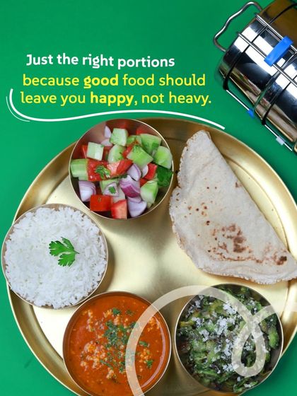 Just the right portions, because good food should leave you happy, not heavy. This veg thali with paneer bhurji is perfectly balanced.