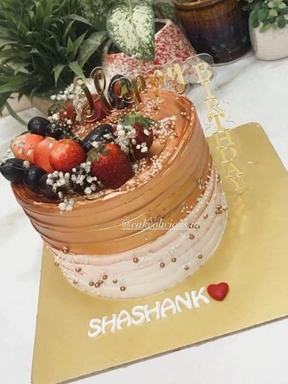 Another view of the elegant fresh fruit cake.