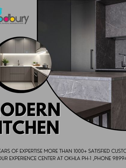 A modern kitchen concept using dark grey and stone-textured laminates. This design is perfect for creating a bold, contemporary, and masculine look.