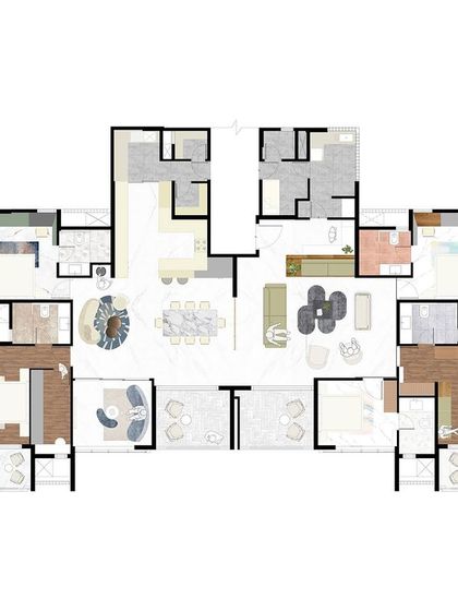 The detailed floor plan for the Park West residential project. This top-down view illustrates the spatial layout, furniture arrangement, and the overall flow between the formal and informal living areas, bedrooms, and kitchen.