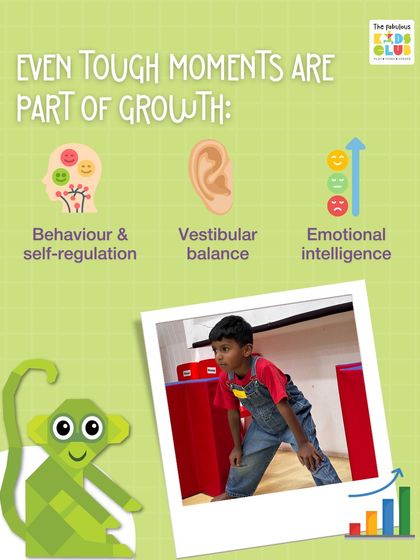 Growth isn't always easy, and even tough moments are learning opportunities. We help children develop self-regulation, vestibular balance for physical control, and emotional intelligence to understand their feelings.