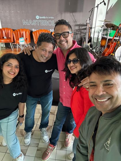 A group photo with the legendary artists and moderator from the Spotify Masterclass panel. Being part of this event was a privilege and a fantastic networking opportunity.