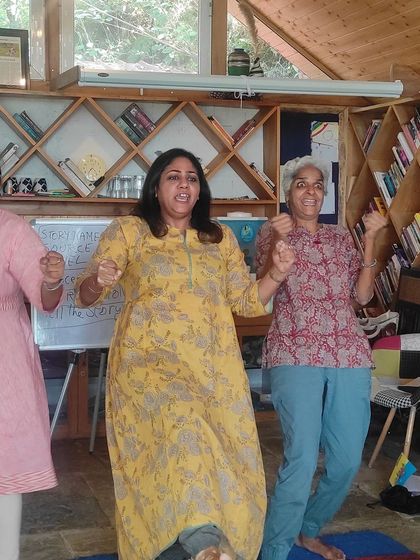Fun and dance during my 7th residential course in the Himalayas. This intimate group explored the depths of life, silence, and conflict together.