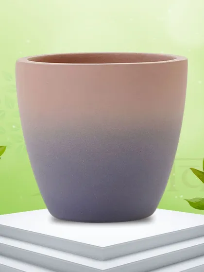 The smoky terracotta planter features a beautiful gradient from light pink to purple with a smooth matte finish. Its modern and subtle design makes it a versatile choice for contemporary home decor.