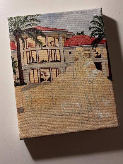 Another angle of the initial sketch phase. Getting the proportions and perspective right at this stage is crucial for the final painting's success.