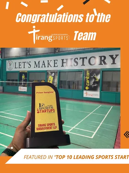 Celebrating the "Top 10 Leading Sports Startups" award at one of my own badminton centers. This achievement belongs to the entire Tirang Sports team and community.