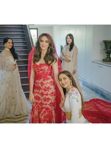 Shibani and her girls, looking ethereal and ready for the ceremony. This portrait captures the beauty and support of the bride's closest friends on her wedding day.
