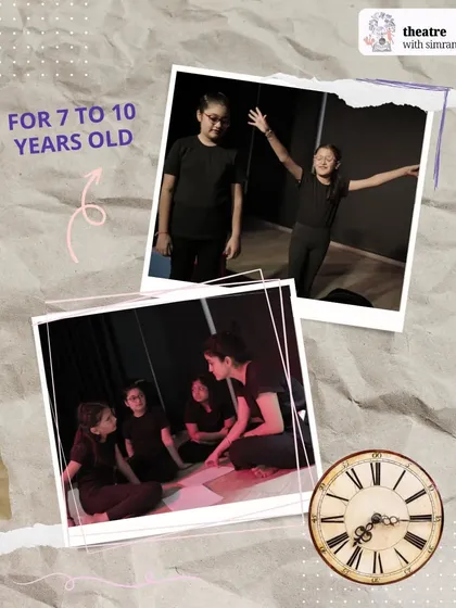 A collage showing our 7 to 10 year old "Storyweavers" in action, collaborating and creating their play.