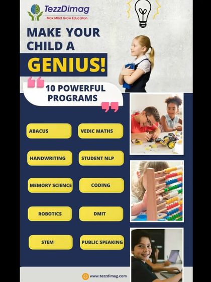 Make your child a genius with our 10 powerful programs, including Abacus, Vedic Maths, Handwriting, Coding, and Public Speaking.