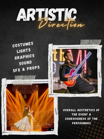 It's all about the vibe. Our artistic direction covers all the aesthetic details, including costumes, lighting, graphics, sound, special effects, and props. We ensure every element works together to create a cohesive and visually stunning event.