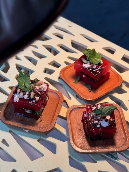 The vibrant colours of our watermelon and feta appetizer make it as beautiful as it is delicious. It's a light and healthy option that guests love.