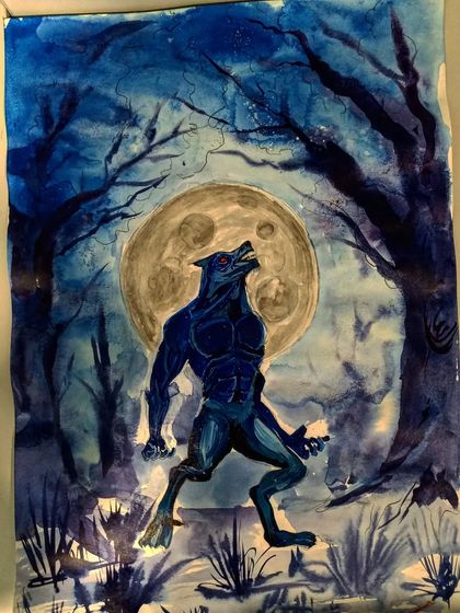 This is a concept illustration of a werewolf, created by a student preparing for NID and NIFT. We focus on visual storytelling and developing a strong imagination, guiding students to create compelling characters and scenes for their portfolios.