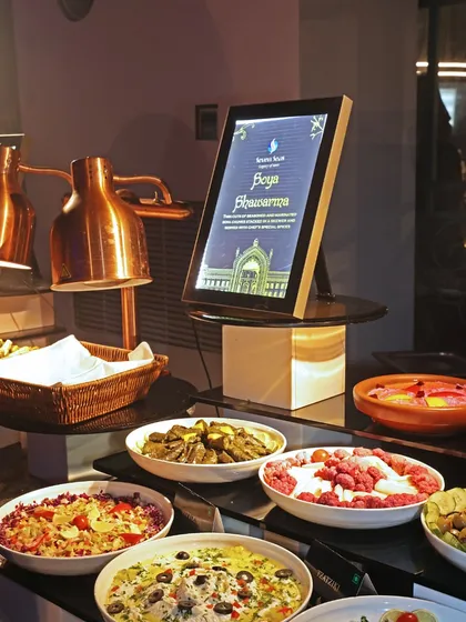 A look at our elegant buffet setup for a fabulous 40th birthday celebration, showcasing our "Beya Pasawarma" station.